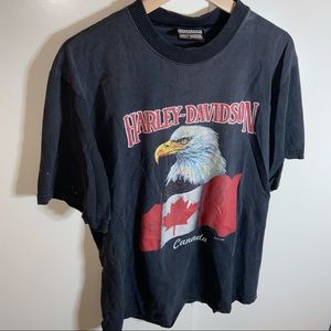 VTG Harley Davidson Canada Ringer Courdoroy Collar Graphic T Shirt. Size Large